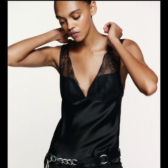 SATIN EFFECT LACE TOP - Picture 4 of 8